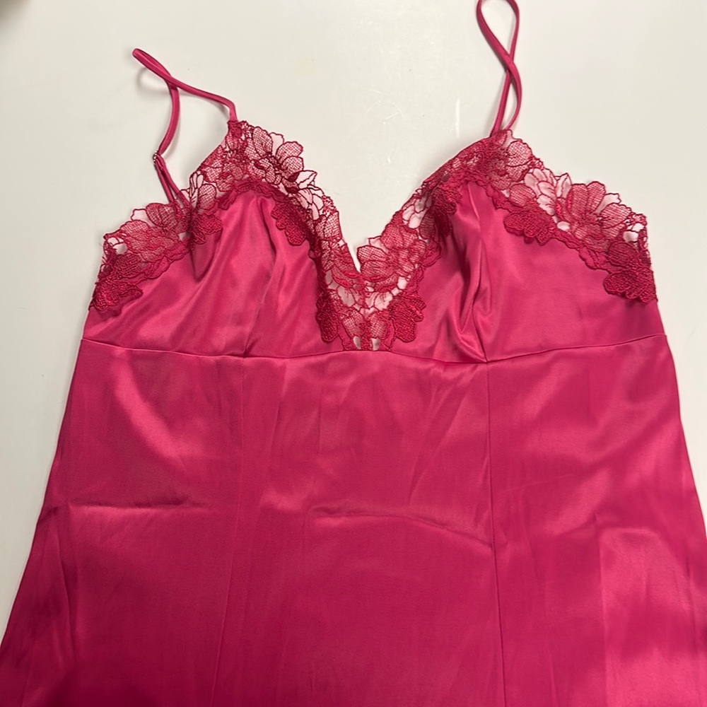 Victoria’s Secret hot pink knee length slip with lace detail